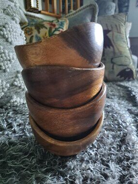 4CRATE BARREL ACACIA WOOD INDIVIDUAL OVAL SALAD BOWL 585-157 PHILIPPINES 6" LONG